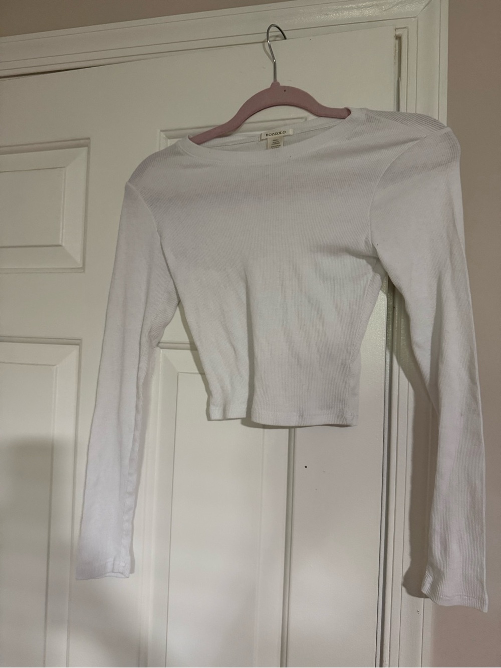 Bozzolo White Ribbed Long-Sleeve Crop Top